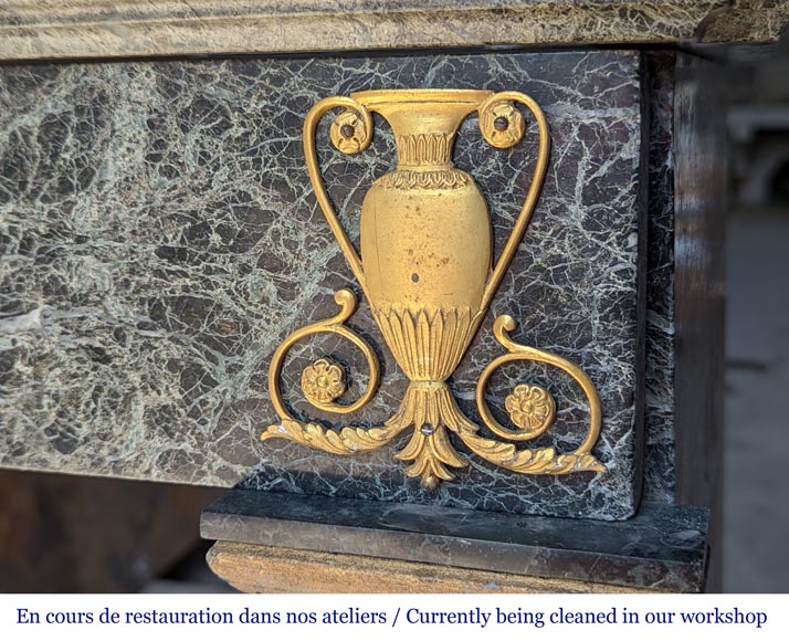 Empire style mantel decorated with bronzes, in Vert de Mer marble-8