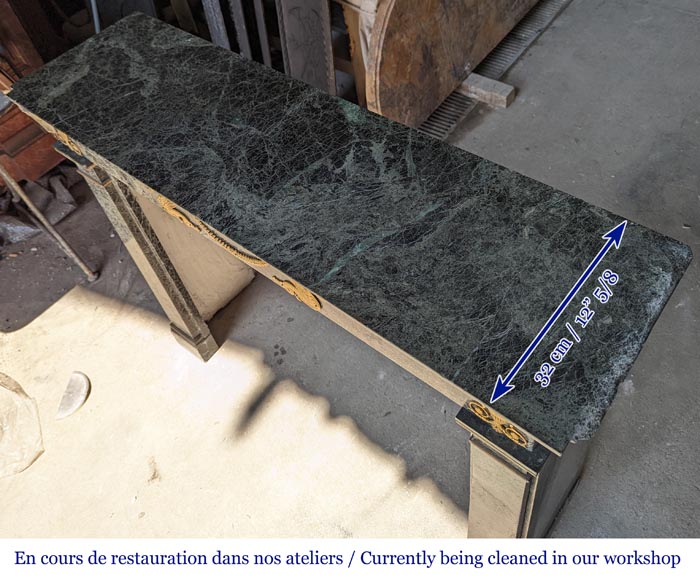 Empire style mantel decorated with bronzes, in Vert de Mer marble-10