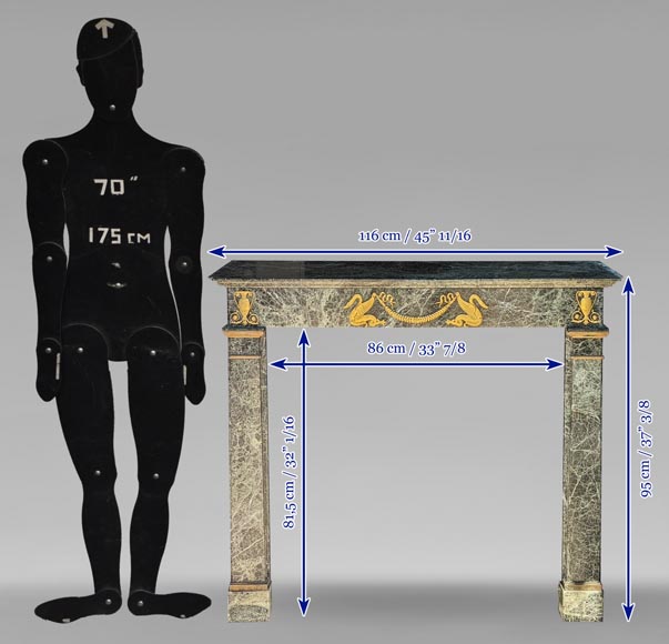 Empire style mantel decorated with bronzes, in Vert de Mer marble-11