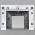Louis XVI style bronze mantel carved in half statuary marble