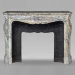 Louis XV style three shell mantel in blue veined marble