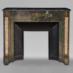 Empire style mantel in Vert de Mer marble with bronze Egyptian ornaments