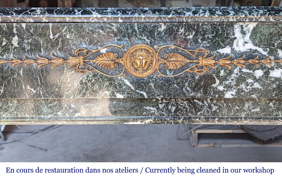 Empire style mantel in Vert de Mer marble with bronze Egyptian ornaments-1
