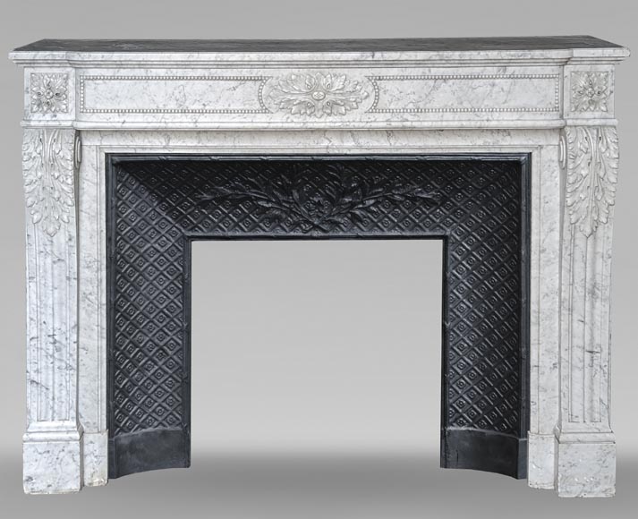 Louis XVI style mantel with carved acanthus leaves in Carrara marble-0