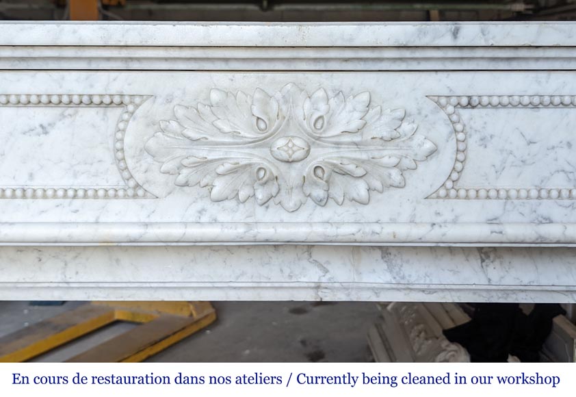 Louis XVI style mantel with carved acanthus leaves in Carrara marble-1