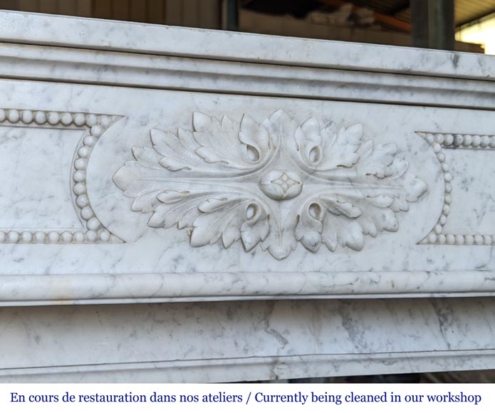 Louis XVI style mantel with carved acanthus leaves in Carrara marble-2
