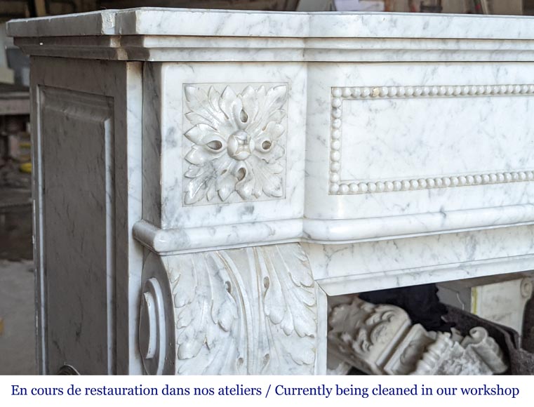 Louis XVI style mantel with carved acanthus leaves in Carrara marble-4