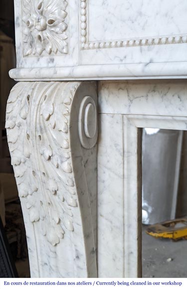 Louis XVI style mantel with carved acanthus leaves in Carrara marble-5