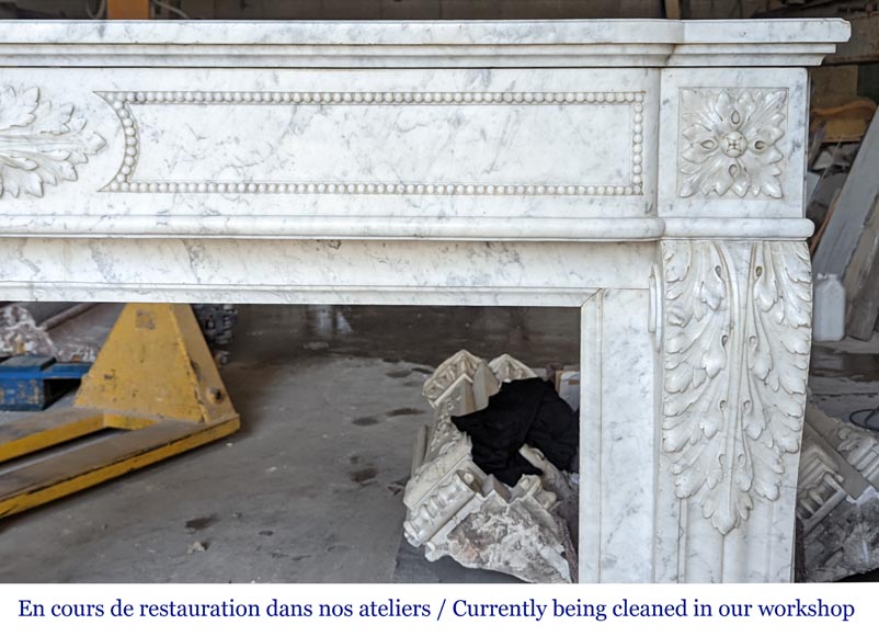Louis XVI style mantel with carved acanthus leaves in Carrara marble-8