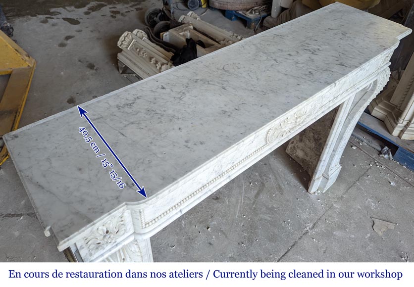Louis XVI style mantel with carved acanthus leaves in Carrara marble-10