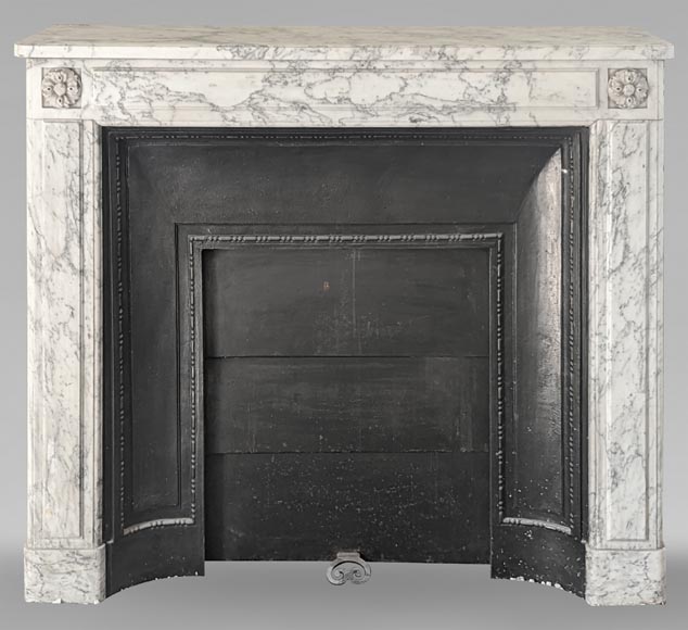 Louis XVI style molded Arabescato marble mantel-0