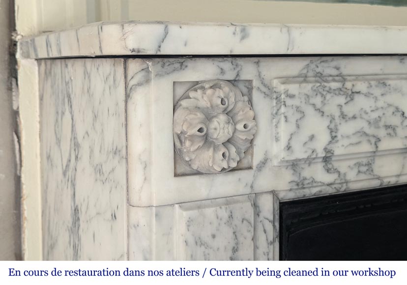 Louis XVI style molded Arabescato marble mantel-3