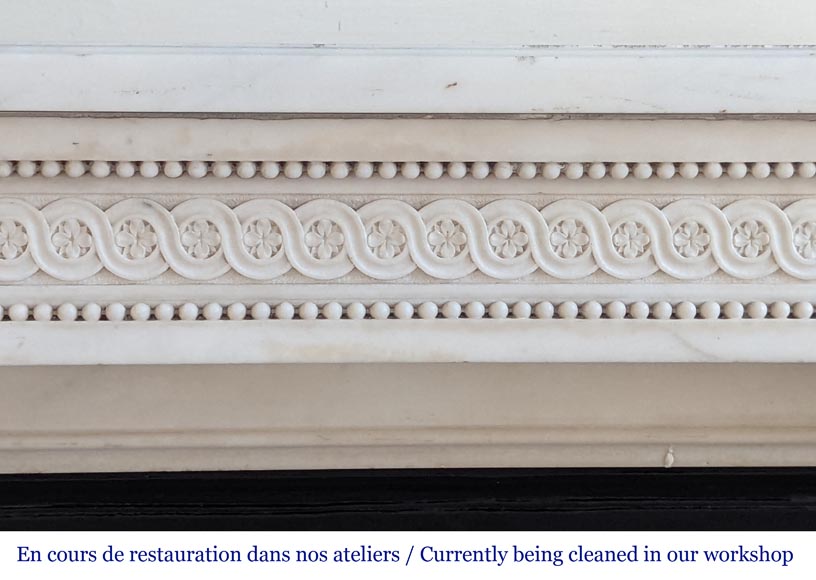 Louis XVI style mantel with half Corinthian columns and pearled frieze in statuary marble-1