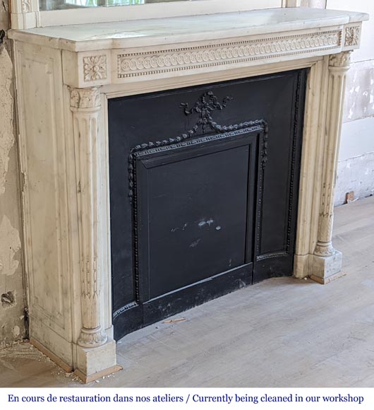 Louis XVI style mantel with half Corinthian columns and pearled frieze in statuary marble-4