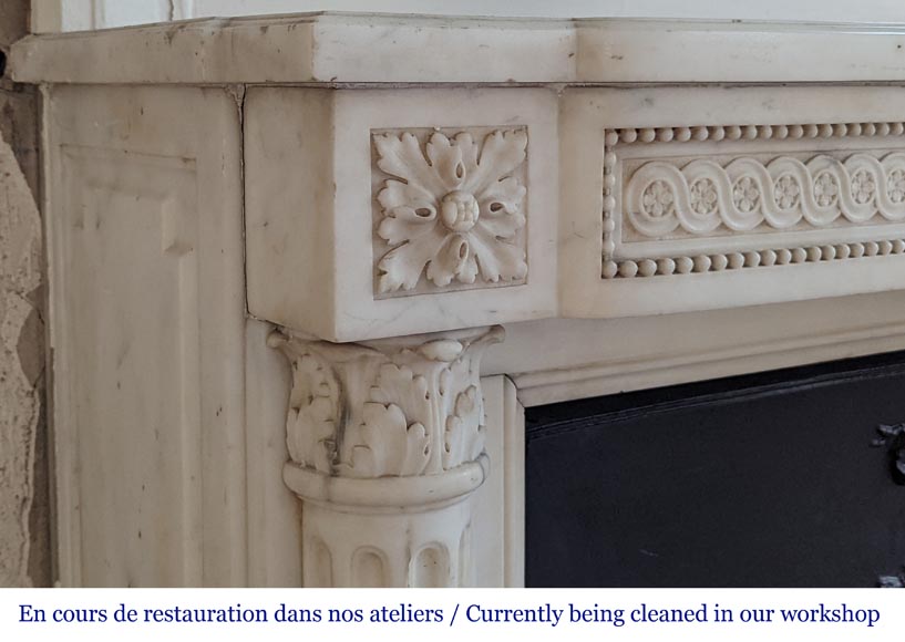 Louis XVI style mantel with half Corinthian columns and pearled frieze in statuary marble-5