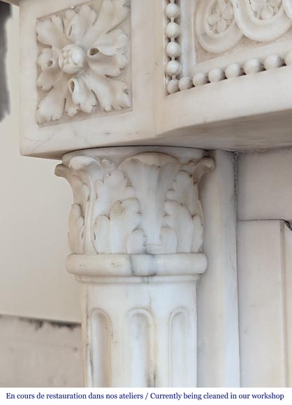 Louis XVI style mantel with half Corinthian columns and pearled frieze in statuary marble-6
