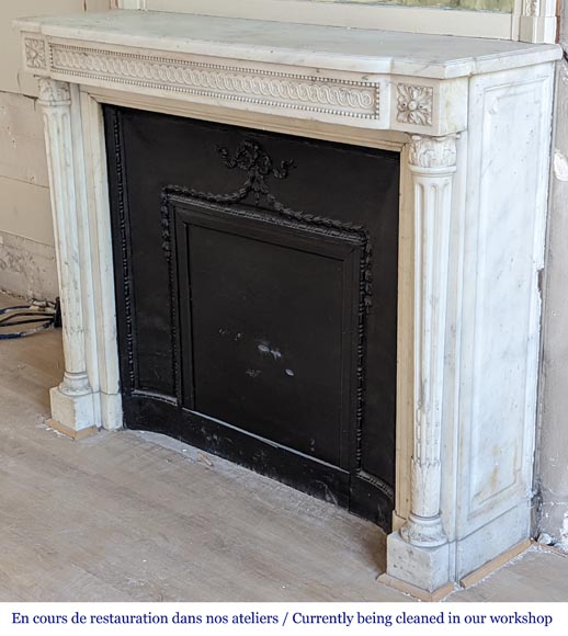 Louis XVI style mantel with half Corinthian columns and pearled frieze in statuary marble-9