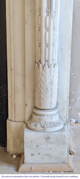 Louis XVI style mantel with half Corinthian columns and pearled frieze in statuary marble-12