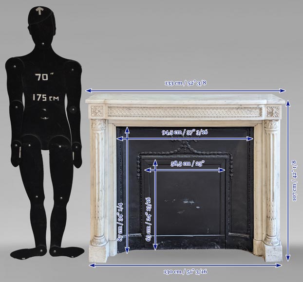 Louis XVI style mantel with half Corinthian columns and pearled frieze in statuary marble-15