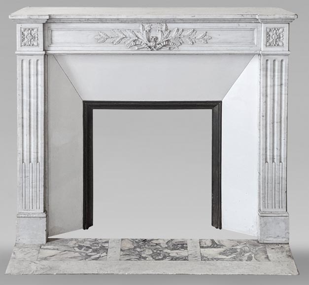 Louis XVI style mantel with laurel wreath carved in Carrara marble-0