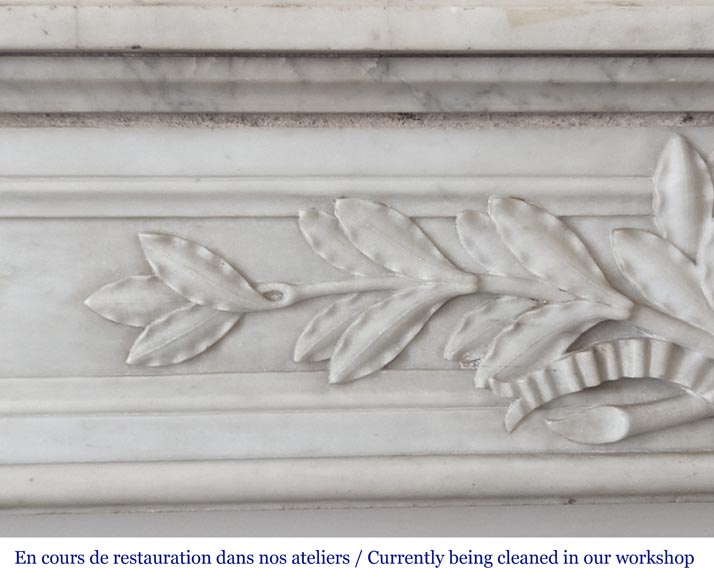 Louis XVI style mantel with laurel wreath carved in Carrara marble-2