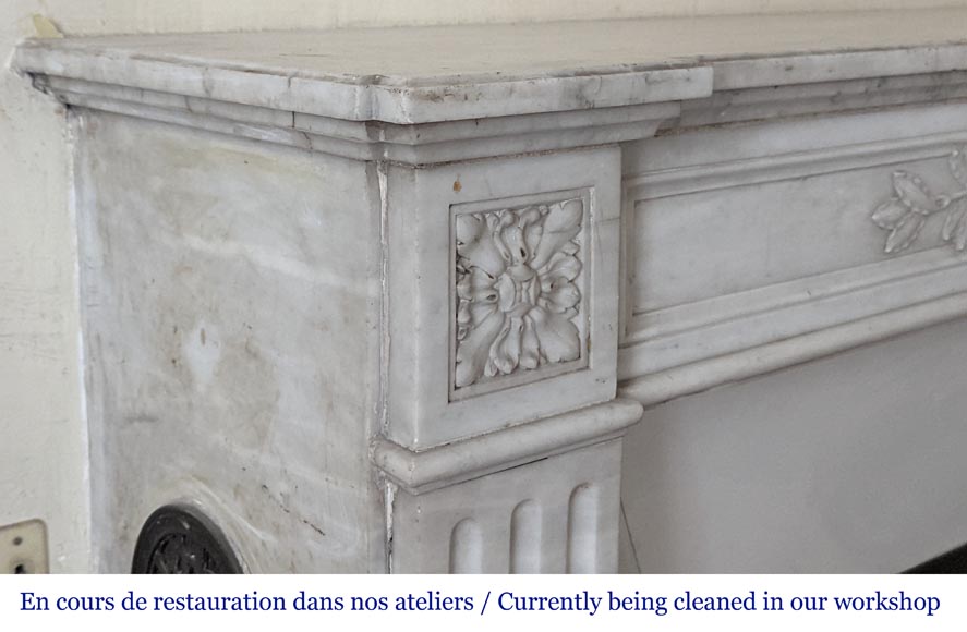 Louis XVI style mantel with laurel wreath carved in Carrara marble-5