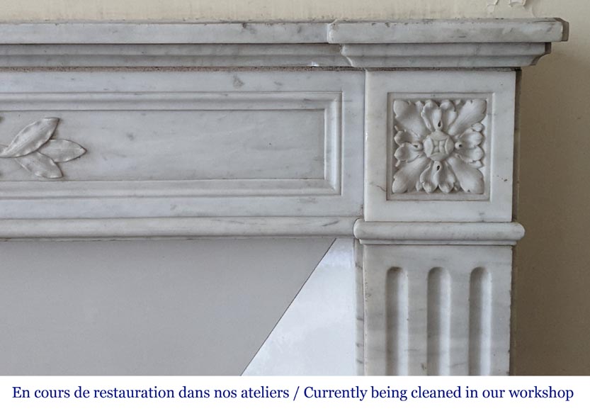 Louis XVI style mantel with laurel wreath carved in Carrara marble-8
