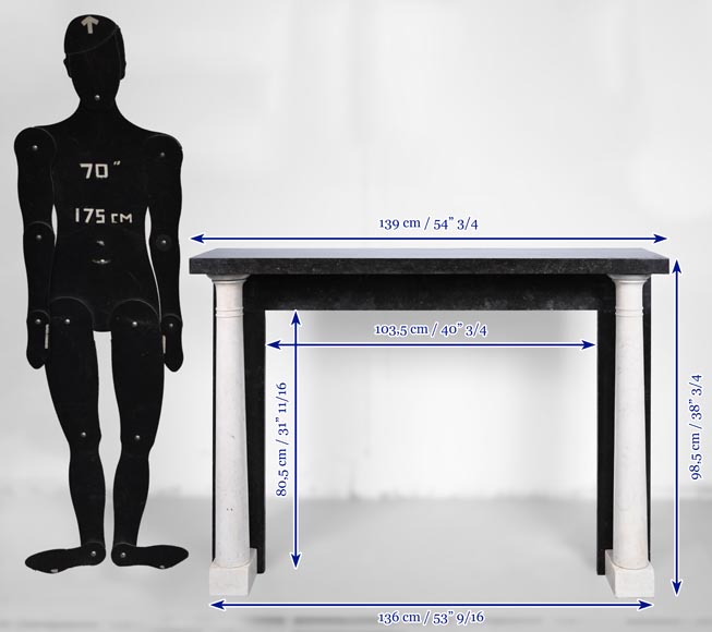 Directoire style mantel with detached columns in statuary marble and granite-9