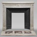 Louis XVI style mantel with carved holly frieze in Carrara marble