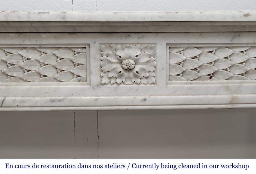 Louis XVI style mantel with carved holly frieze in Carrara marble-1