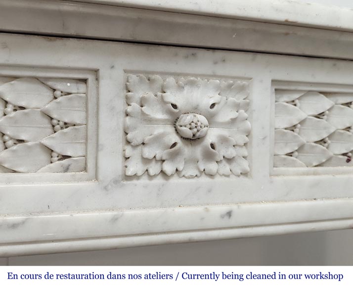 Louis XVI style mantel with carved holly frieze in Carrara marble-2
