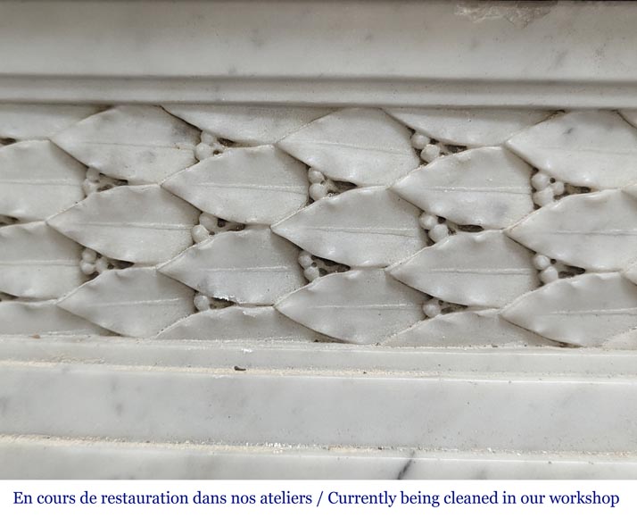 Louis XVI style mantel with carved holly frieze in Carrara marble-3