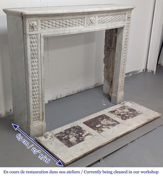 Louis XVI style mantel with carved holly frieze in Carrara marble-4