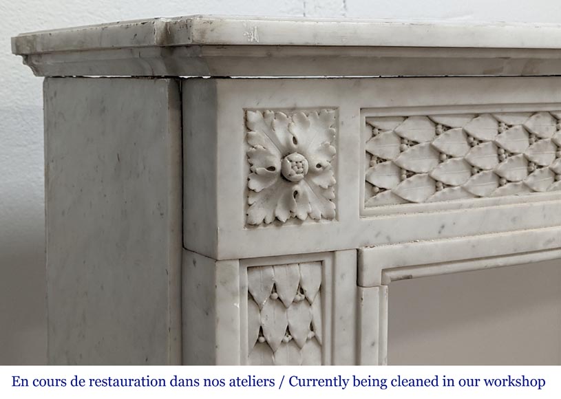 Louis XVI style mantel with carved holly frieze in Carrara marble-5