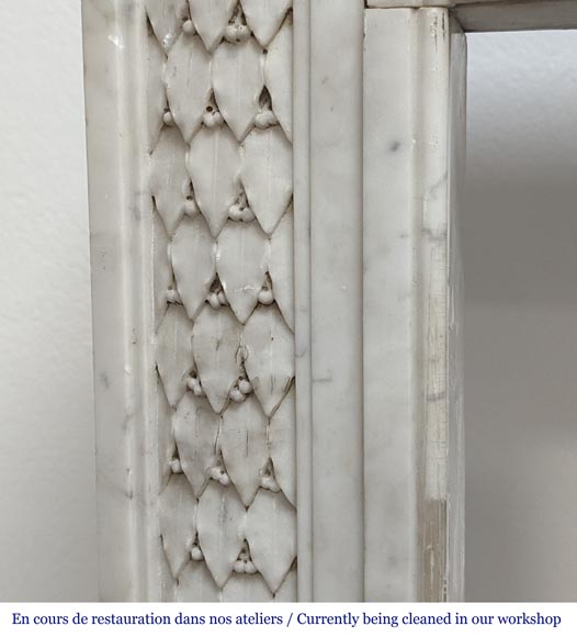 Louis XVI style mantel with carved holly frieze in Carrara marble-6