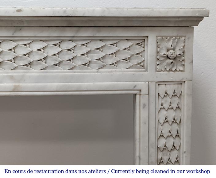 Louis XVI style mantel with carved holly frieze in Carrara marble-10
