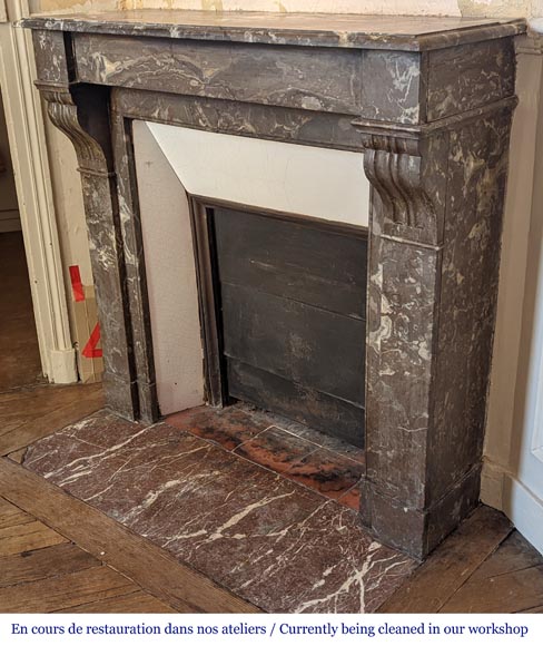 Napoleon III style mantel with modillions in Rouge du Nord marble-5