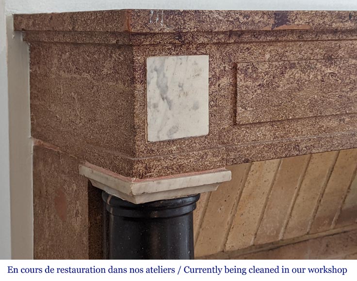 Two-tone Directoire-style granite mantel with detached black marble columns-3