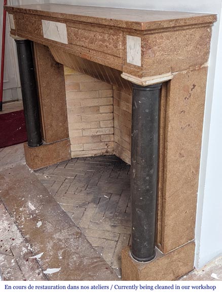 Two-tone Directoire-style granite mantel with detached black marble columns-5