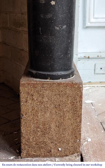 Two-tone Directoire-style granite mantel with detached black marble columns-7