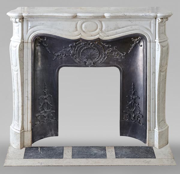 Louis XV style Pompadour mantel in Carrara marble-0