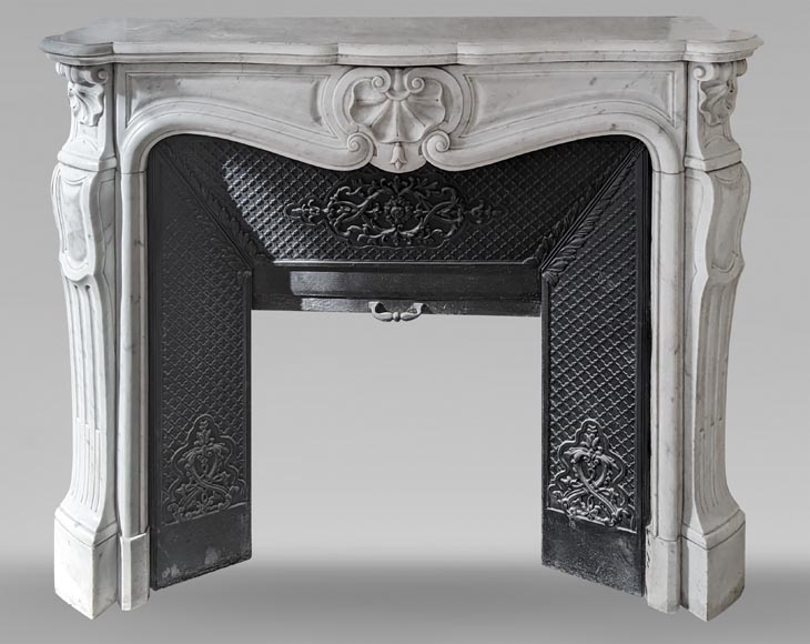 Louis XV style mantel with three carved shells in Carrara marble-0