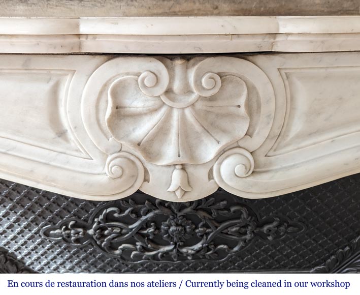 Louis XV style mantel with three carved shells in Carrara marble-1