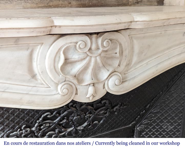 Louis XV style mantel with three carved shells in Carrara marble-2