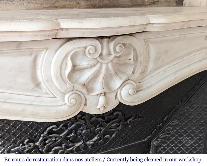 Louis XV style mantel with three carved shells in Carrara marble-2