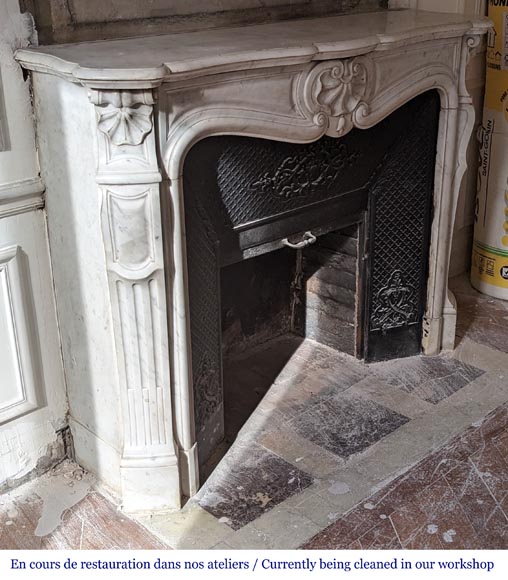 Louis XV style mantel with three carved shells in Carrara marble-3