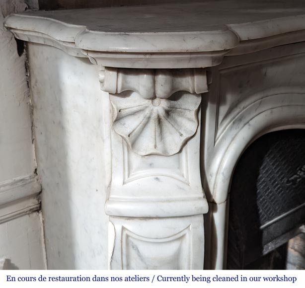 Louis XV style mantel with three carved shells in Carrara marble-4
