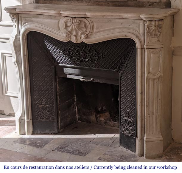 Louis XV style mantel with three carved shells in Carrara marble-6