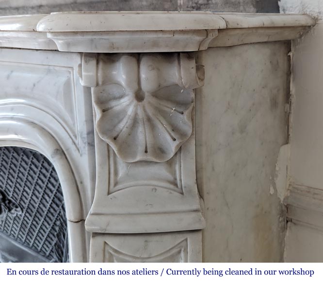 Louis XV style mantel with three carved shells in Carrara marble-7
