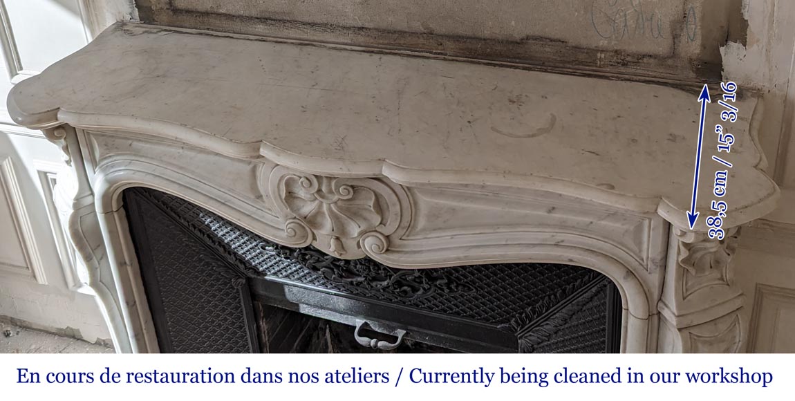 Louis XV style mantel with three carved shells in Carrara marble-10